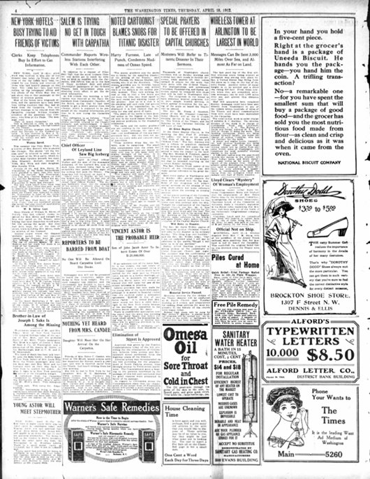 The Washington Times du 18/04/1912
